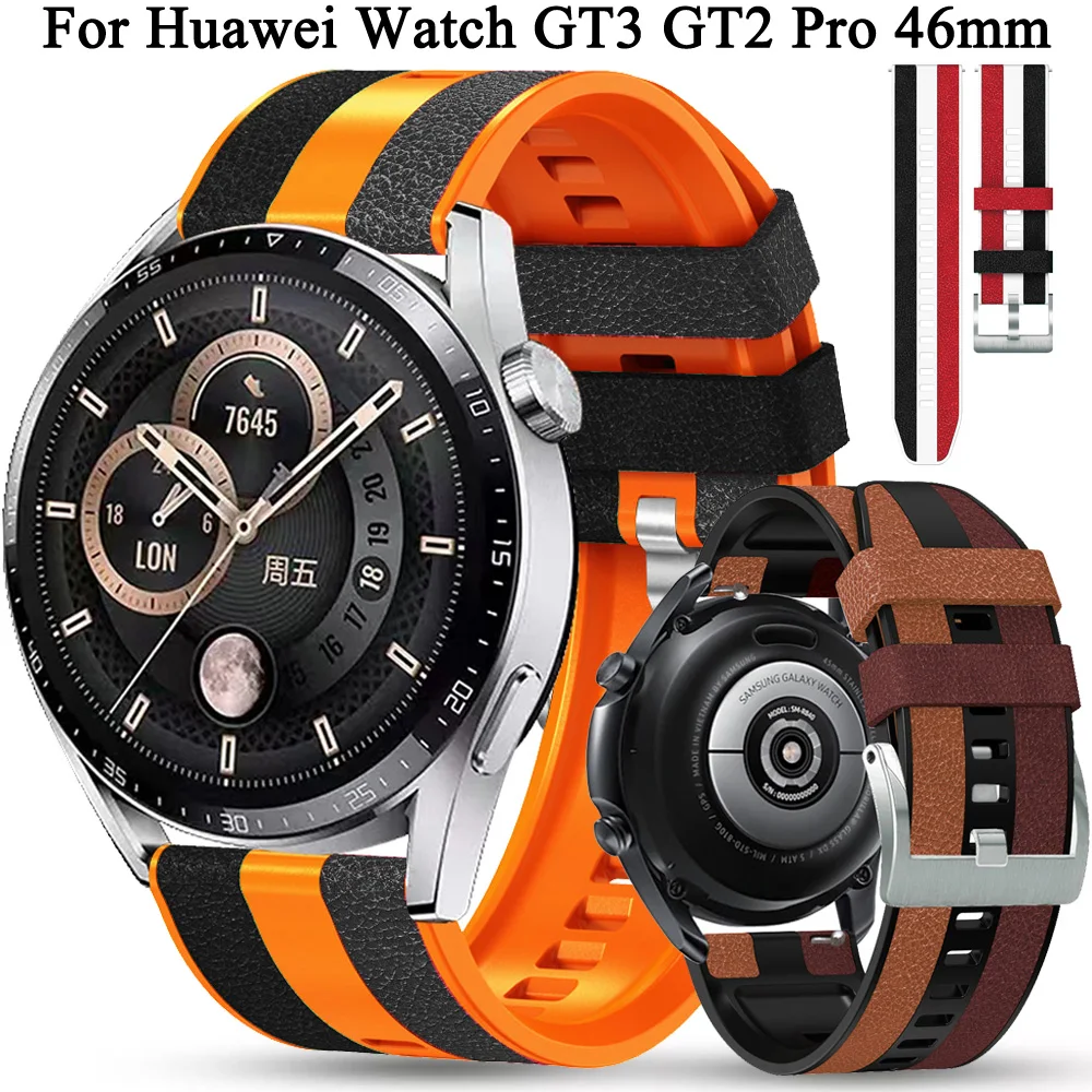 

22mm Leather Silicone Band Bracelet For Huawei Watch GT3 GT 3 46mm Smartwatch Wrist Straps GT 2 GT2 Pro Runner Watchbands Correa