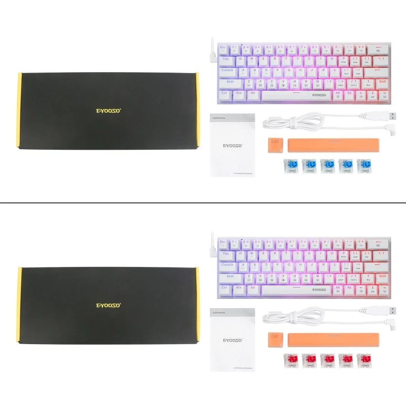 

Type-C Wired Mechanical Keyboard 63 Keys 60% Hot Swappble Gaming Keyboards Optical Switches with Solid Backlit 63-Key