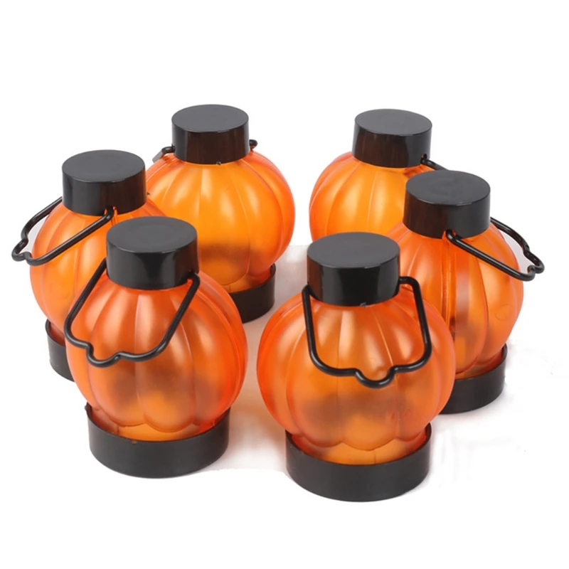 

6 PIECES Scary Face Pumpkin Lantern Led Small Lantern Night Lights Electronic Luminous Indoor Outdoor Glowing Ornament T5EF