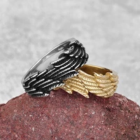 stainless steel mens ring personality angel wings gold feather fashion boyfriend jewelry set creative gift custom wholesale