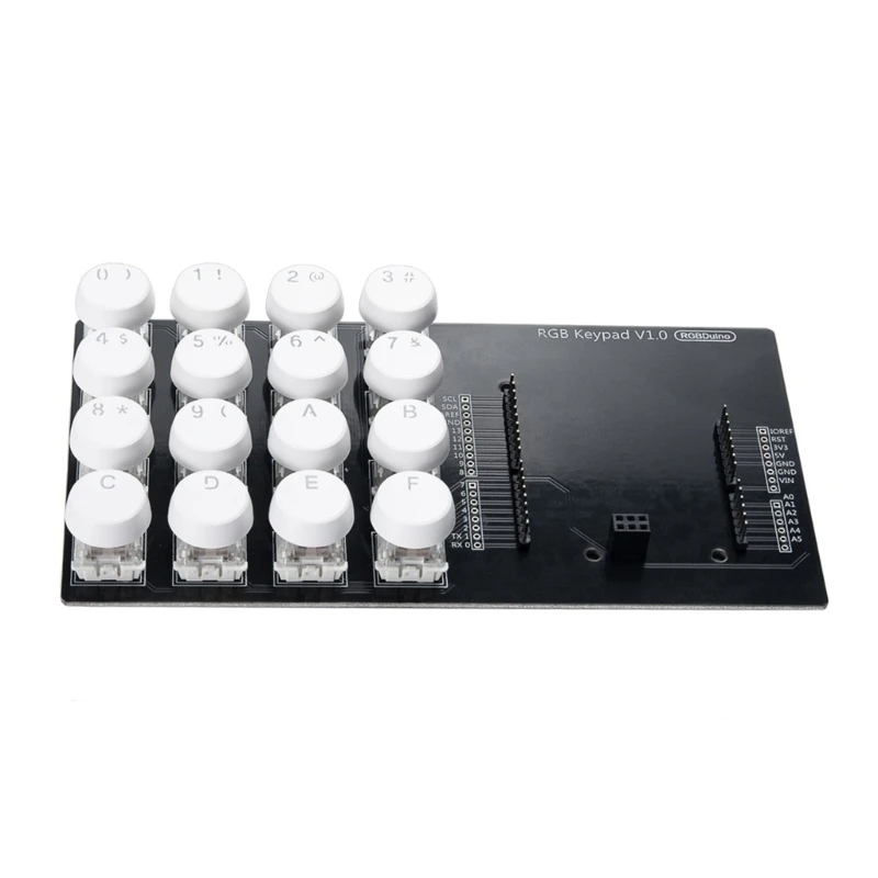 

T8WC RGBDuino RGB Keypad V1.0 4x4 Expansion Board DC5V with RGB Backlight White Round Keycaps Simple Plug-and-Play Solution