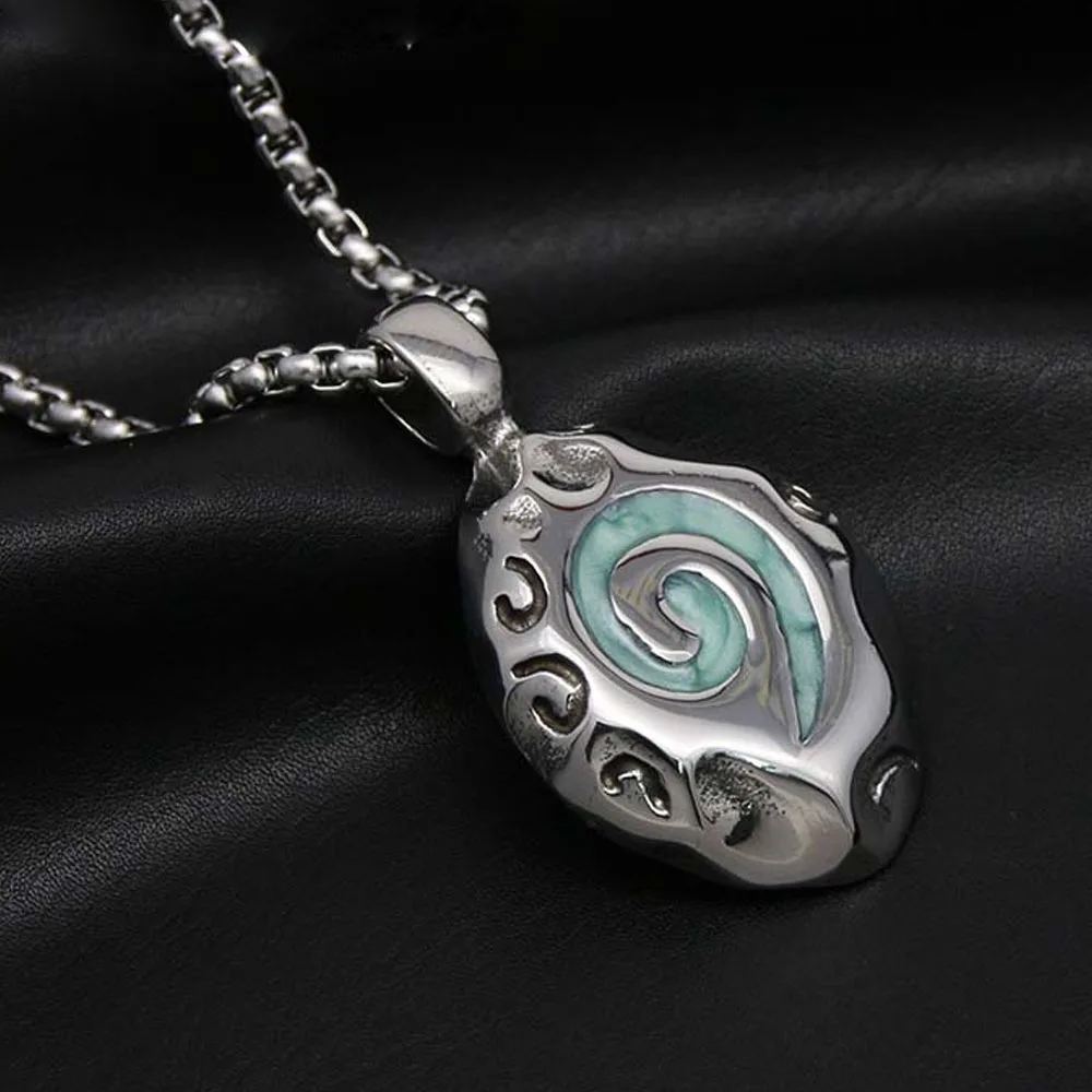 

Vintage Stainless Steel Hearthstone Legend Necklace Men Women Punk Hip Hop Back to the City Stone Pendant Men Chain Jewelry