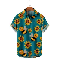 2022 fashion trend little bee new mens casual shirts breathable short sleeve lapel top summer men hawaiian single button shirt
