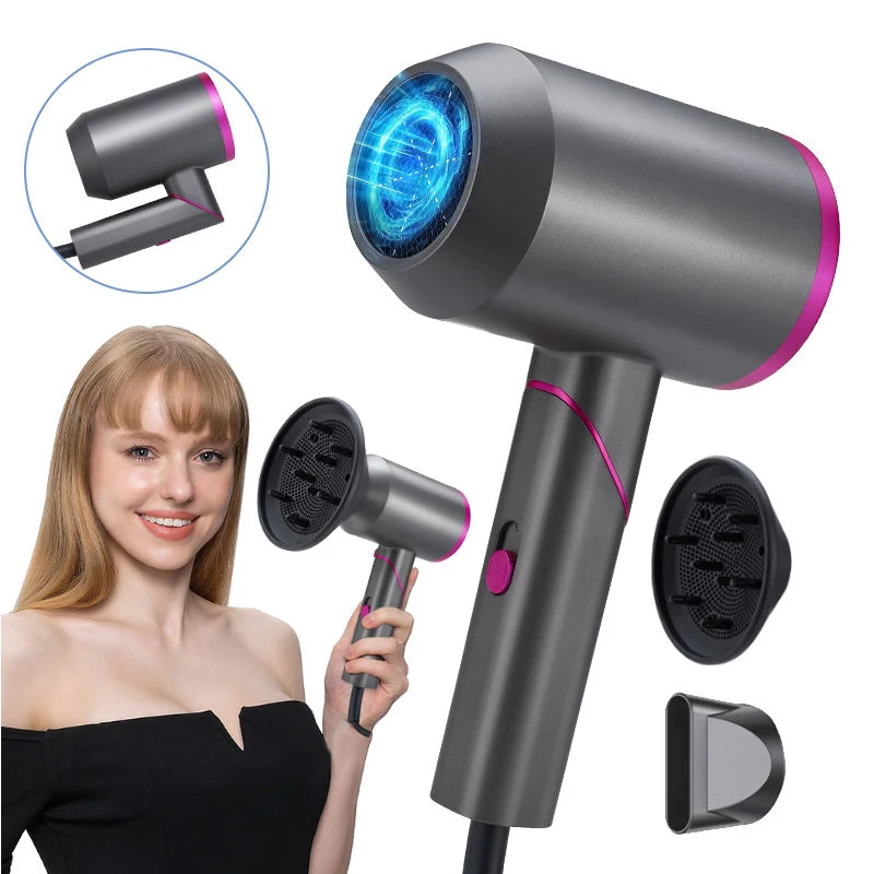 Foldable Hair Dryer Magnetic Concentrator Nozzle Fast Drying Foldable Hot Cool Flow Professional Ionic Hair Dryer