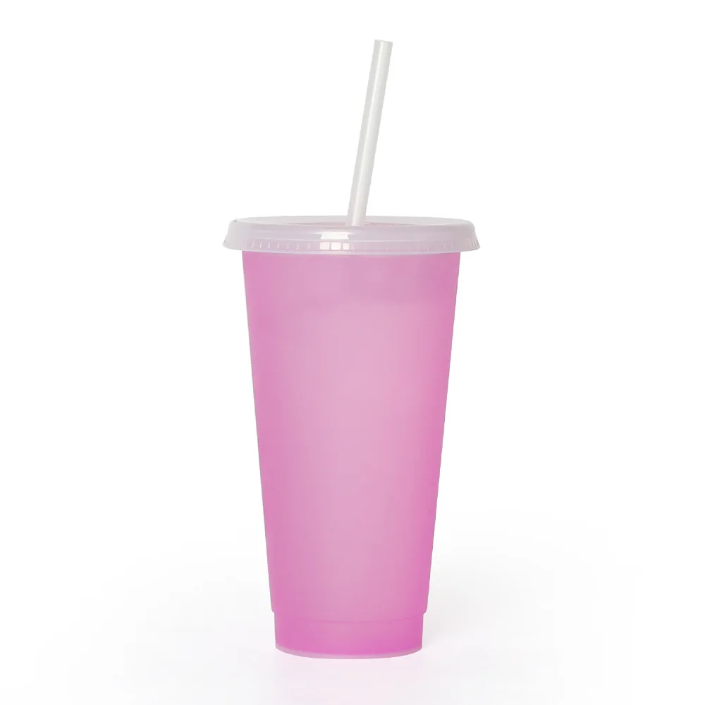 

Transparent Coffee Straw Cup Cold-colored 710ml Single-layer Plastic Color Changing Cup Temperature-sensitive Thermo Bottle