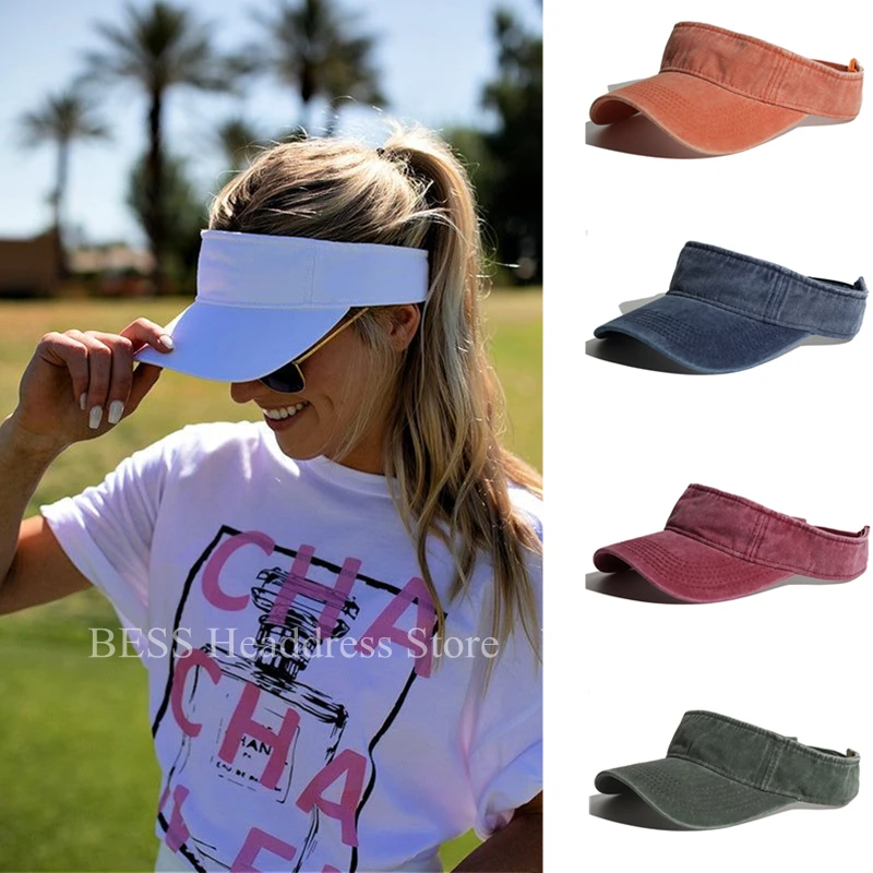 

New Women Washed Cotton Visor Hat Summer Men Golf Sun Hat Baseball Caps Adjustable Size Beanies Beach Empty Top Cap Sports Cap