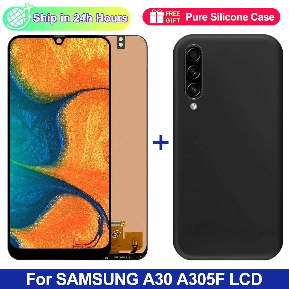 

ЖК-дисплей с сенсорным экраном и дигитайзером в сборе, для Samsung A30, A305 SM-A305F, A305FN, A305GN, A305S, матовый мягкий чехол для телефона из ТПУ