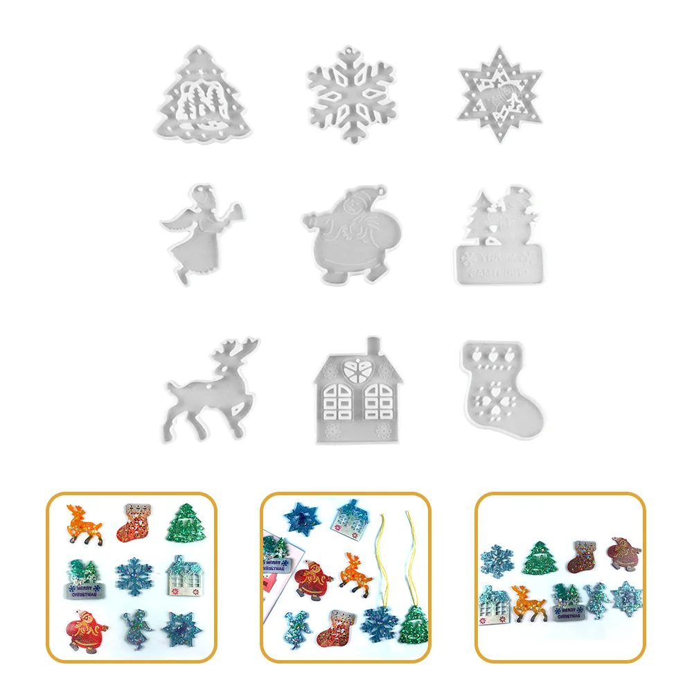 

9 Pcs Resin Molds Epoxy Pendant Wall Making Crafts Hanging Ornament Portable Elk White Silica Gel Silicone Xmas Child