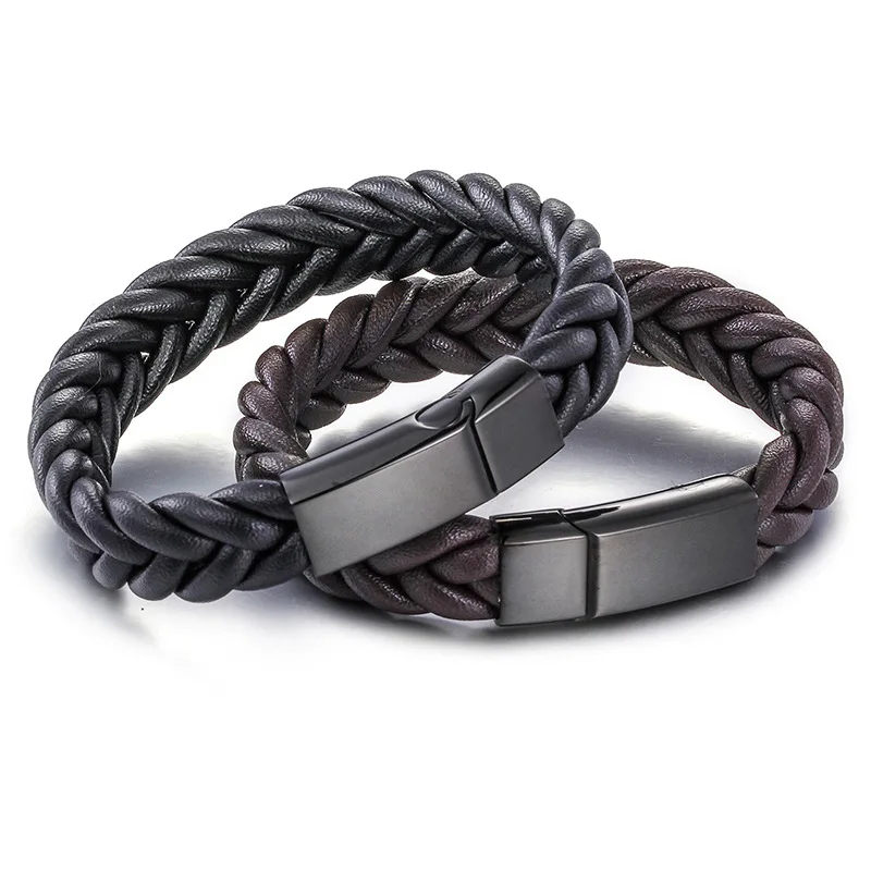 Мужской кожаный браслет с магнитной застежкой в стиле панк | Украшения и