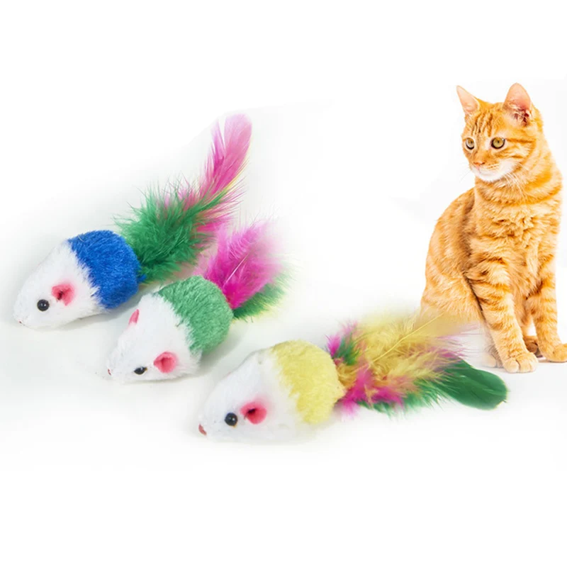 

Cat Toys False Plush Realistic Mouse Mini Funny Playing Interactive Pet Mice Toy for Kittens Puppys with Colorful Feather Tail