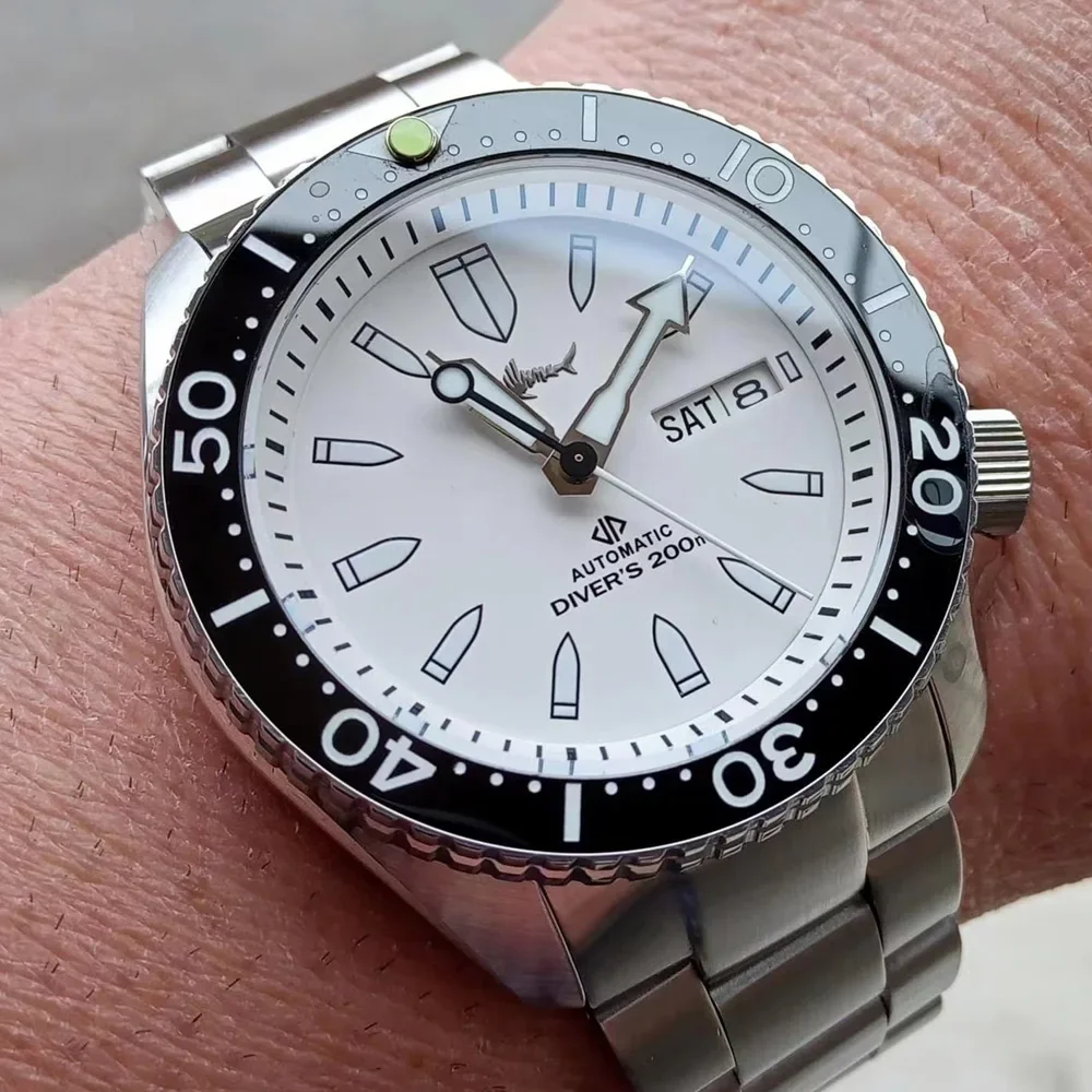 Механические часы HEIMDALLR Sharkey SKX мужские для дайвинга сапфировый белый циферблат