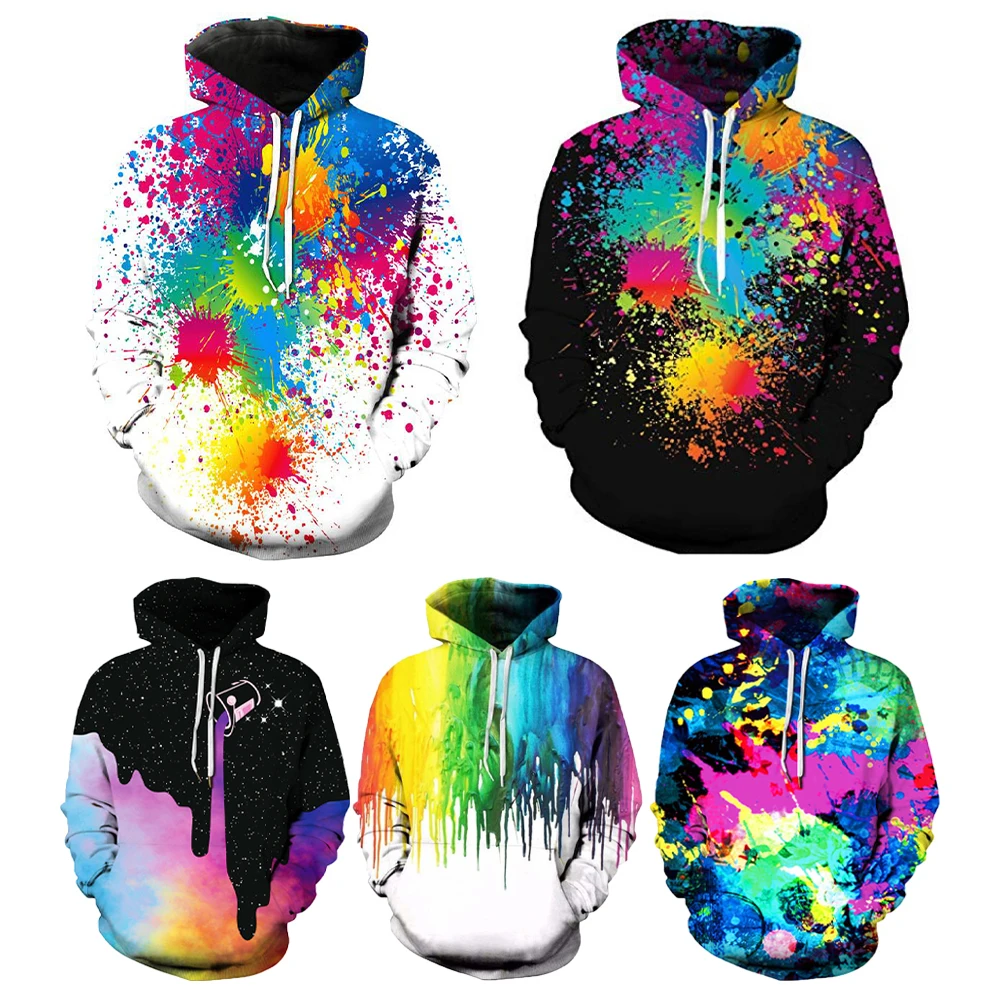 

Новинка 2023, модная толстовка с рисунком брызг, с 3D принтом, мужские повседневные толстовки, свитшоты, хипстерский Радужный граффити, крутой ...
