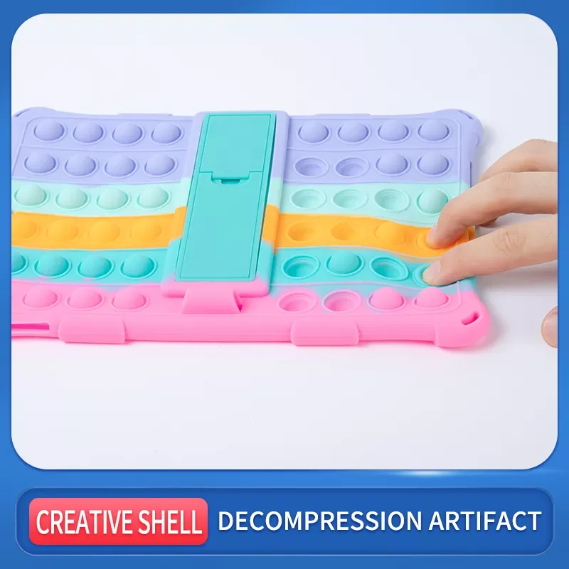 

Push It Bubble Silicon Cover Case for iPad 5th 6th Gen 9.7" Tablet PC Kickstand Funda for iPad Air1 Air2 9.7" + Strap+