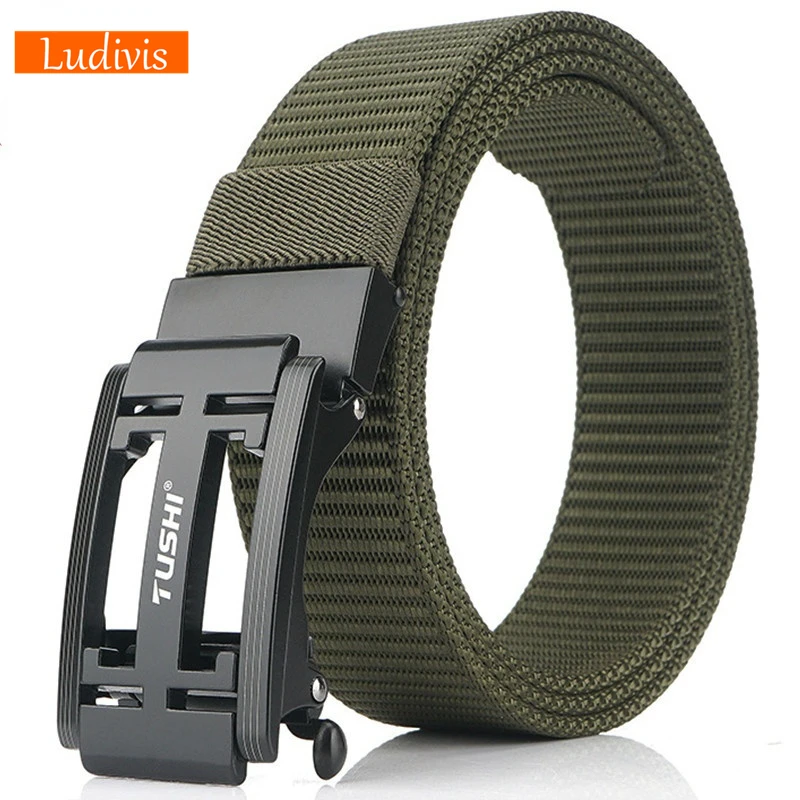 LUDIVIS New Mens Military Nylon Belt New Technology Automatic Buckle Hard Metal Tactical Belt for Men 3mm Soft Real Sports Belt