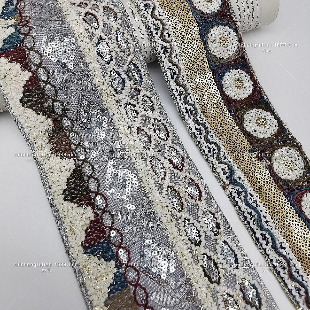 

10 yards/roll Minority multi-color embroidery ribbon strand lace special sequin belt cap skirt garment accessories