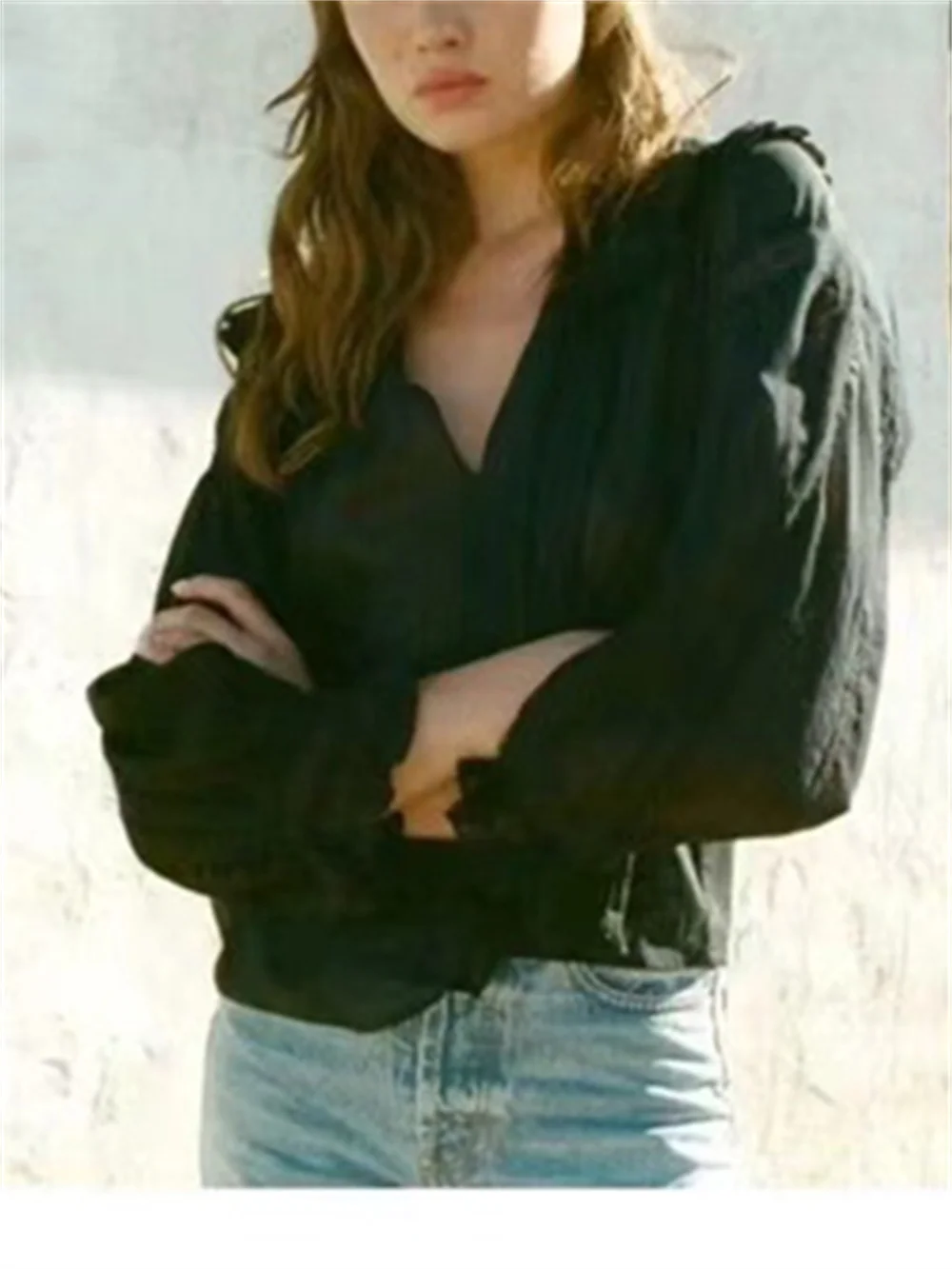 

White or Black Shirt Women Lace Stitching Ruffles Long Sleeve Spring Summer 2023 Female Sweet Blouse