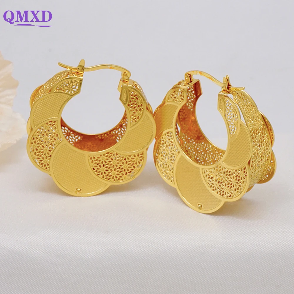 

Light Weight Copper Hoop Drop Earrings For African Women Gold Color Earring Dubai Jewelry Wedding Party Gift Accessories
