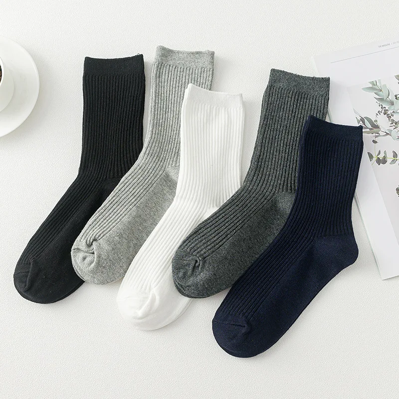 

5pair New autumn and winter Man socks men men's cotton medium tube solid color sweat absorbing breathable casual socks
