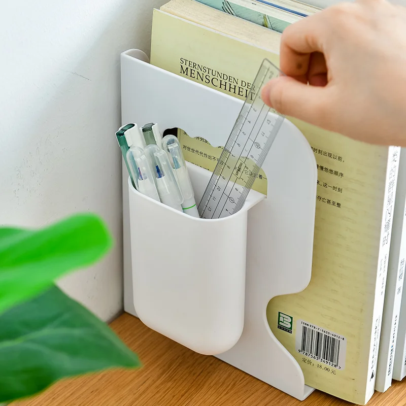 

NEW 2022.White Adjustable Book Holder Bookends with Pen Holder Students Desk Magazine File Holder Organizer Office Book Stand