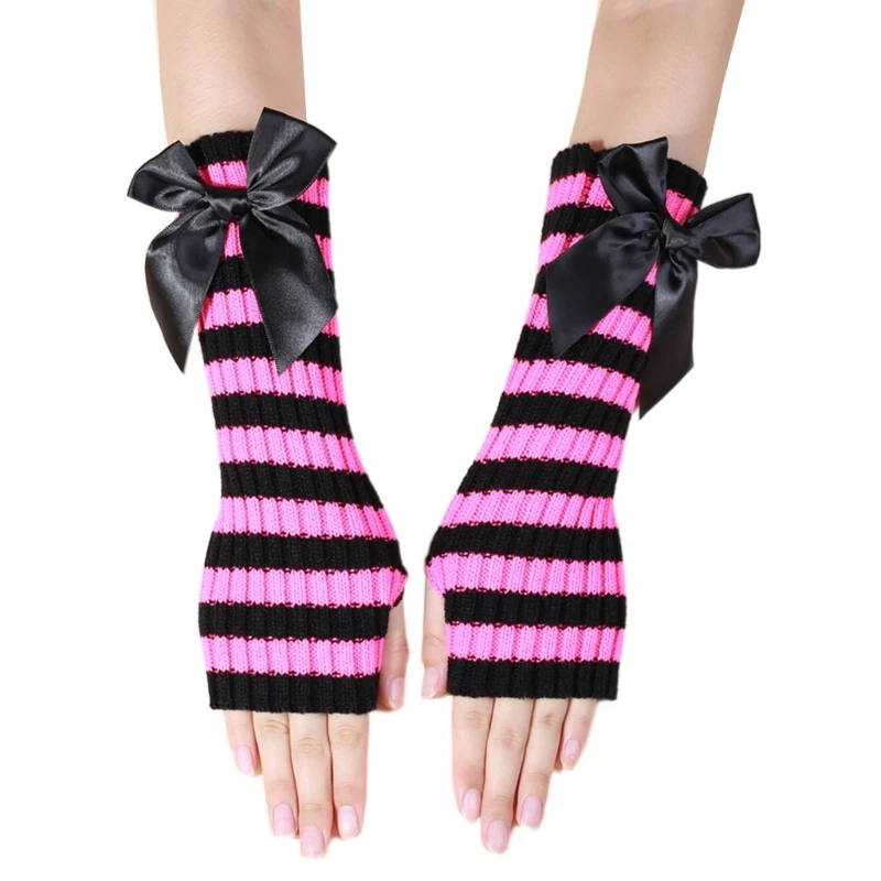 

652F Adult Thicken Half Finger Gloves Windproof Gloves with Bowknot Decor Winter Gloves for Driving Riding Outdoor Activities