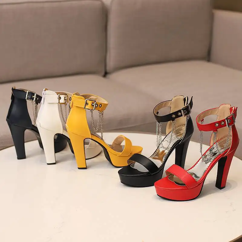 ORCHA LISA Laides Sandals Peep Toe Ultrahigh Heel 12cm Buckle Strap Metal Chain Platform 3cm Dating Shoes Plus Size 47 48 50
