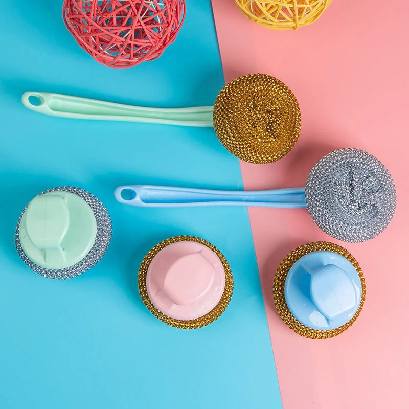 

New Long handle pot brush cleaning ball kitchen dishwashing decontamination multi-functional artifact PET material cleaning ball