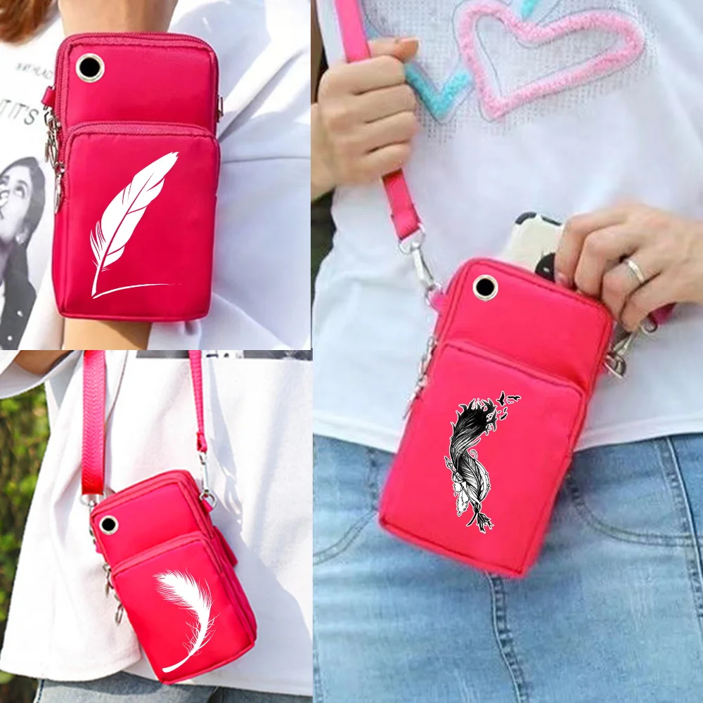 

Crossbody Shoulder Bags Phone Bag Universal for Philips/IPhone12/Samsung/Nokia Cell Cover Case Handbags Outdoor Arm Pack Feather