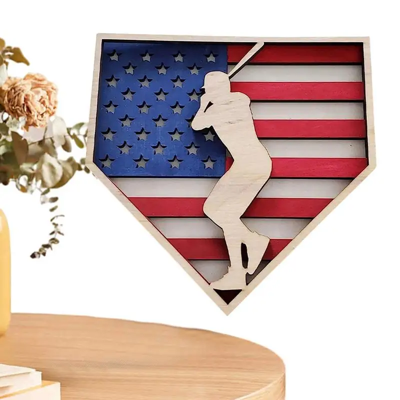 

Бейсбольный Декор для спальни, деревянный американский флаг, украшения для бейсбола, красочное настенное украшение для помещения, сувенир