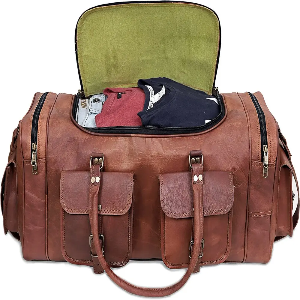

Leather 24 Inch U Zip holdall Luggage Handmade Duffel Bag Carryall Weekender