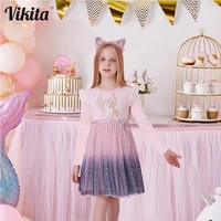 vikita girl autumn winter dress kids gradient long sleeve princess mesh tulle dress kids unicorn rabbit cartoon elegant dresses