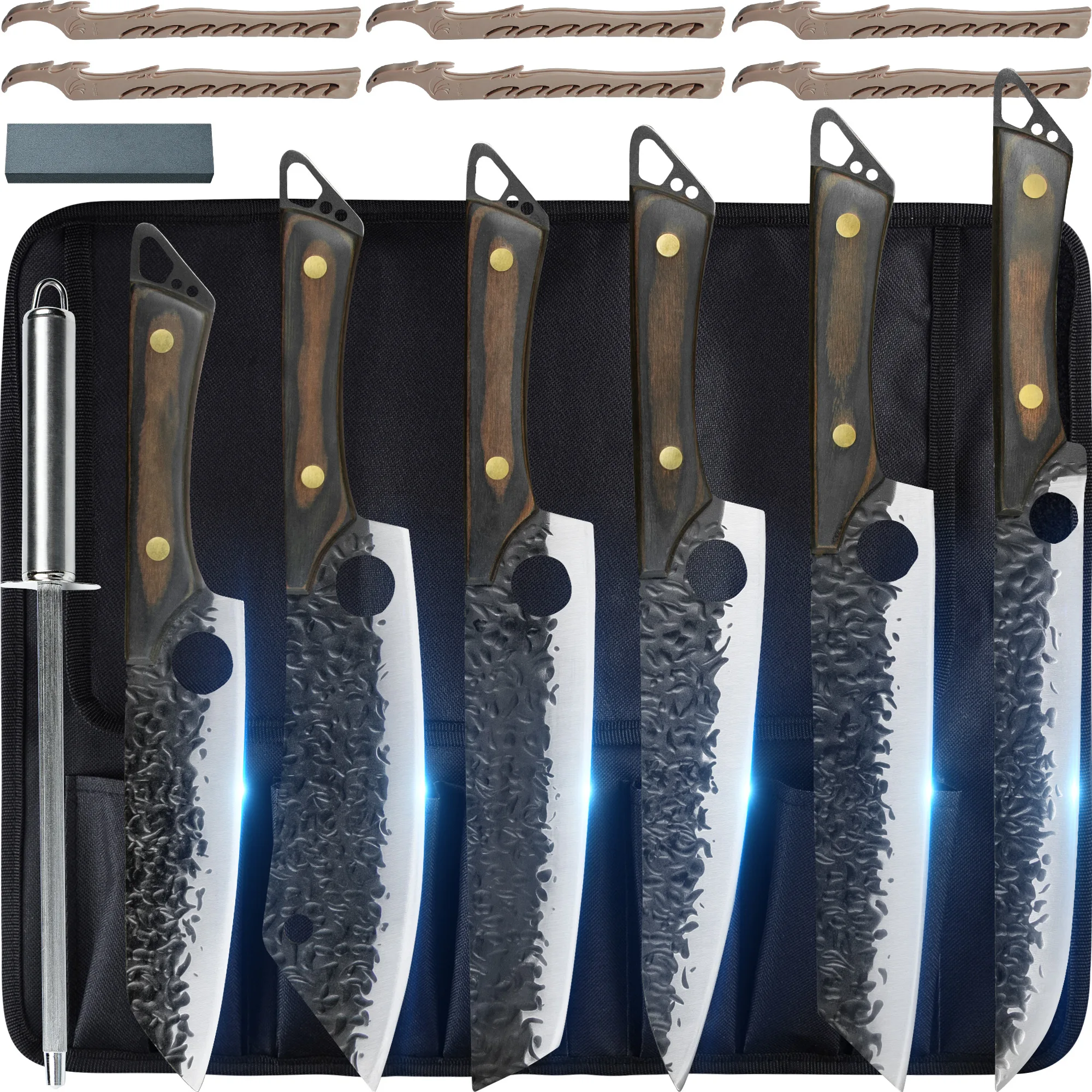 

Kitchen Knives Set With Roll Bag Forged Handmade Slicing Chef Knife Tools Stainless Steel Sharp Blade Cooking Knife Gift Packed