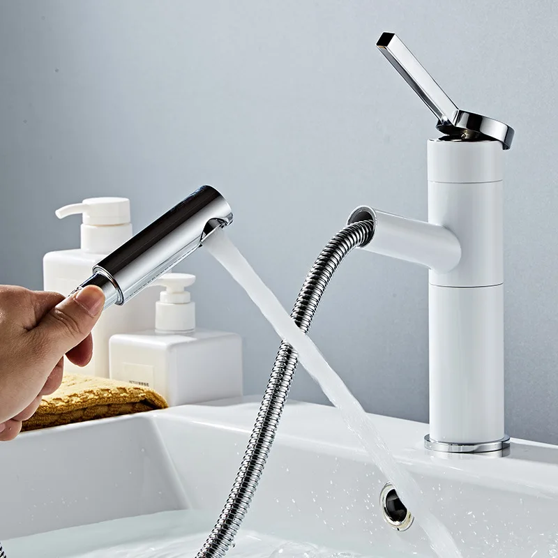 

All copper rotary pull-out faucet Household telescopic hot and cold countertop basin bathroom basin washbasin universal faucet