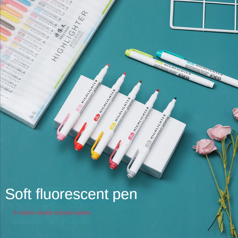 

5 /25 Colors Double Head Cute Mark Pen Mildliner Highlighter Art Supplies Pastel Marker Pens Student School Office Stationery