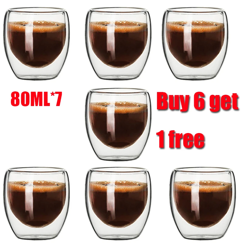 

80ML Double Wall Glass Cup Transparent Handmade Heat Resistant Tea Drink Cups MINI Whisky Cup 100 centigrade Espresso Coffee Cup