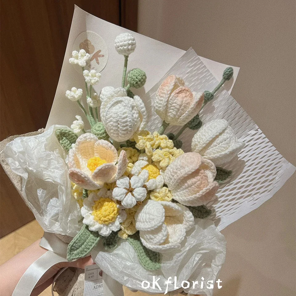 

Женский букет подружки невесты, свадебный букет ручной работы с вязаными цветами, ручная работа, для влюбленных, CS012