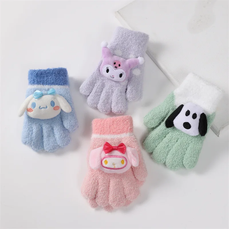 Зимние Детские перчатки Sanrio My Melody Мультяшные утолщенные теплые вязаные Kuromi с