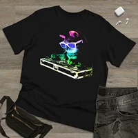 rainbow dj cat vintage t shirt men fashion 2022 women t shirt short sleeve