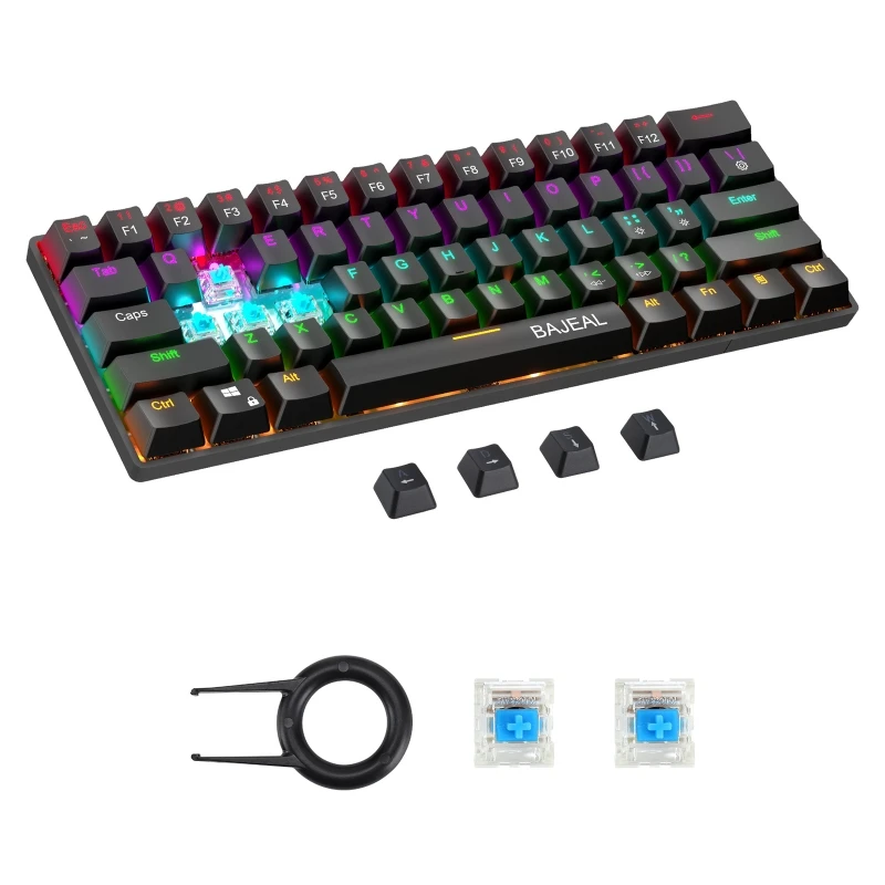 

Wireless RGB Mechanical Keyboard 61 keys Desktop Laptop Office Game Type C Green Axis Gaming Keyboards 60% Programmable