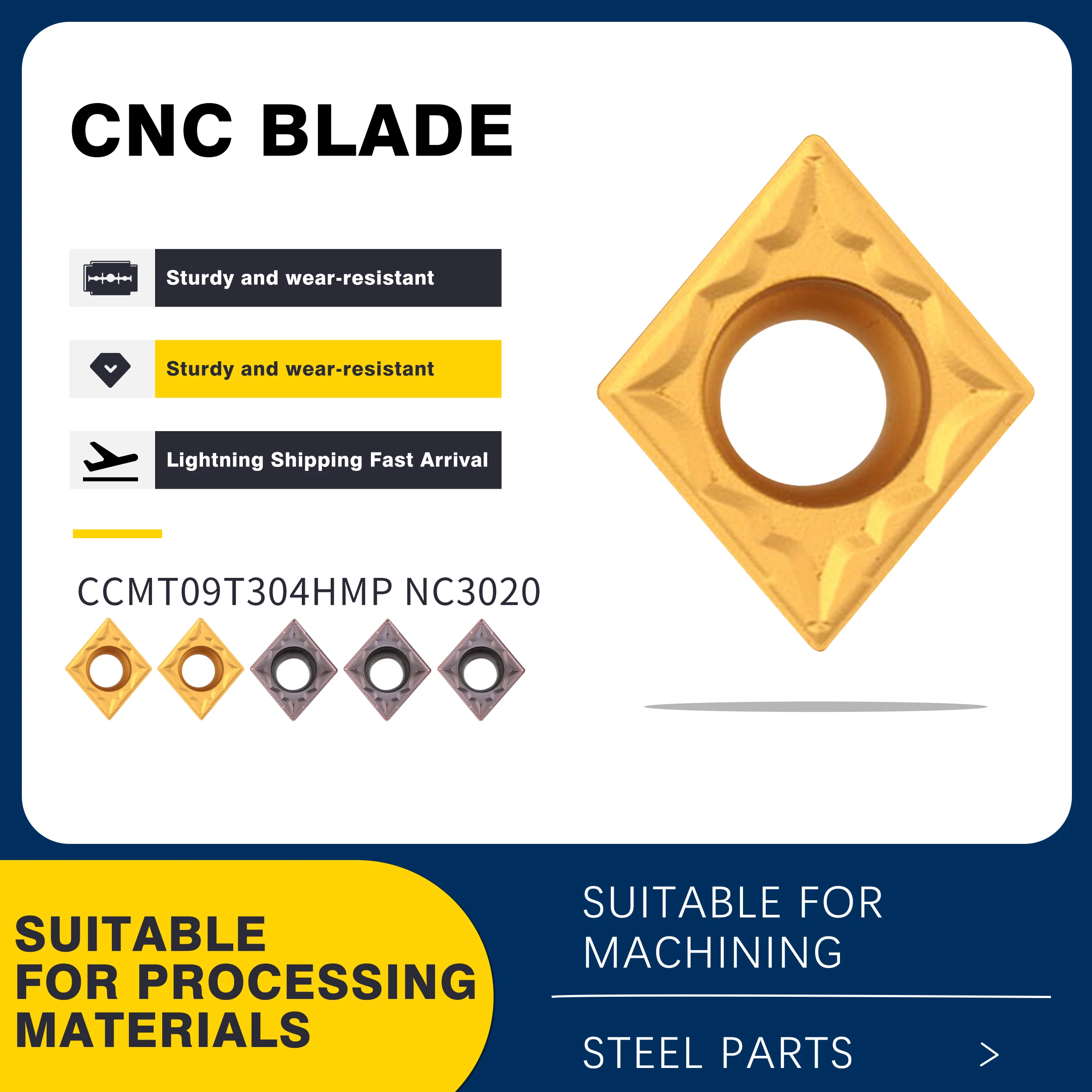 

CCMT09T304-HMP NC3020 CCMT09T308-HMP NC3020 NC3030 PC9030 Carbide Blades CNC Lathe Tools Cutting Inserts Internal Turning Tools