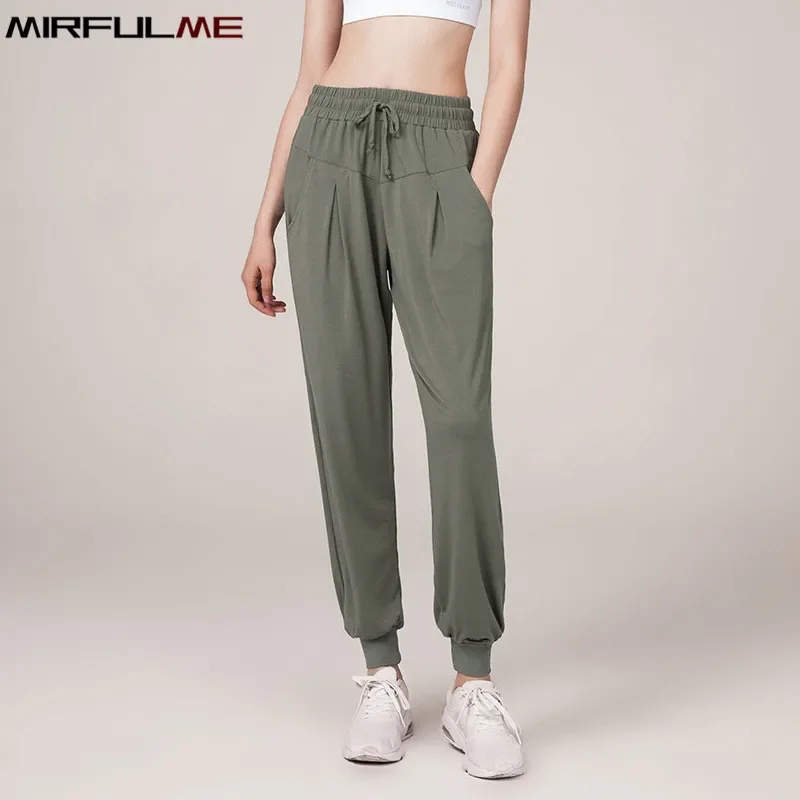Летние женские брюки для бега свободные тонкие спортивные йоги эластичные с
