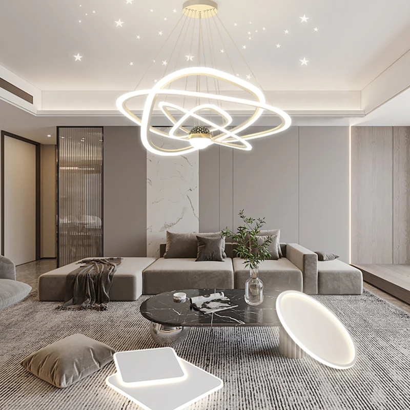

Living Room Chandeliers Modern Minimalist Light Luxury Big Balloon Ball Ring Dining Room Minimalist Master Bedroom Study Combina