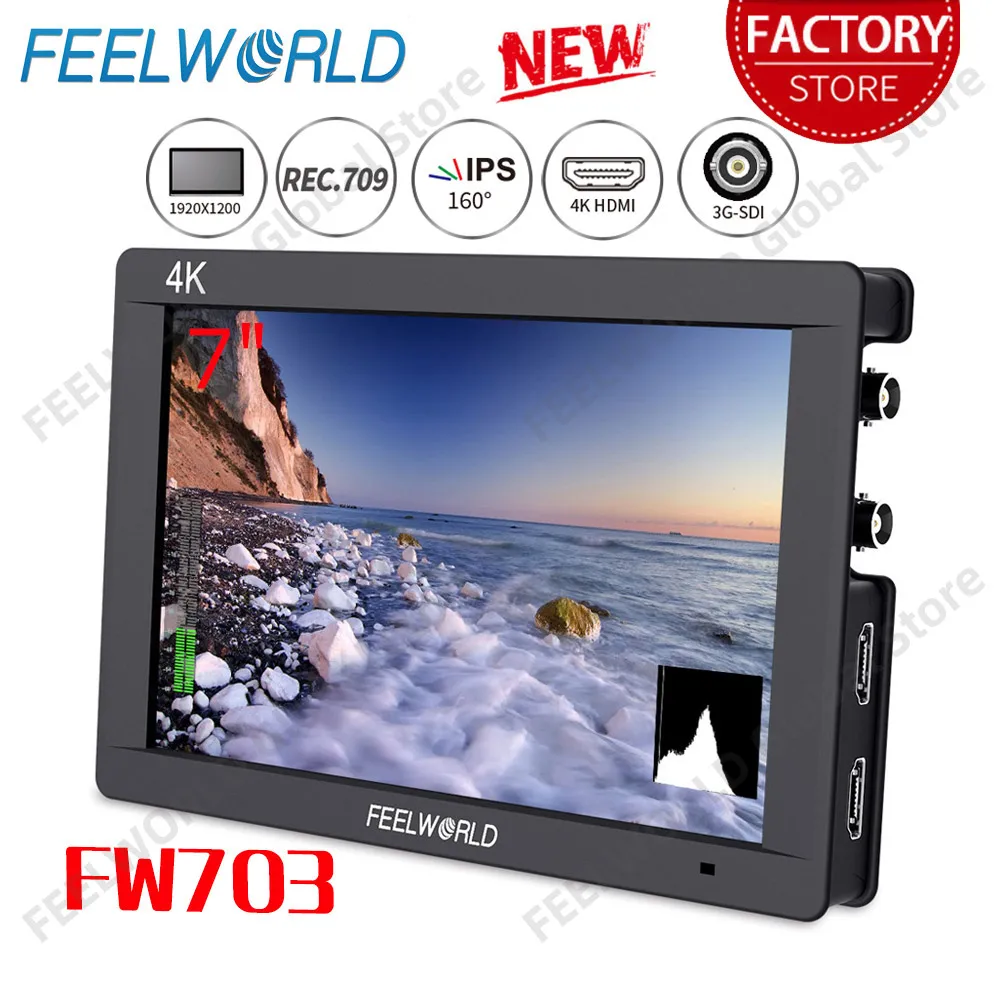 FEELWORLD FW703 Full HD 1920x1200 IPS 7 Inch 3G SDI 4K HDMI Camera Field Monitor LCD Display for DSLR Cameras Stabilizer - купить по