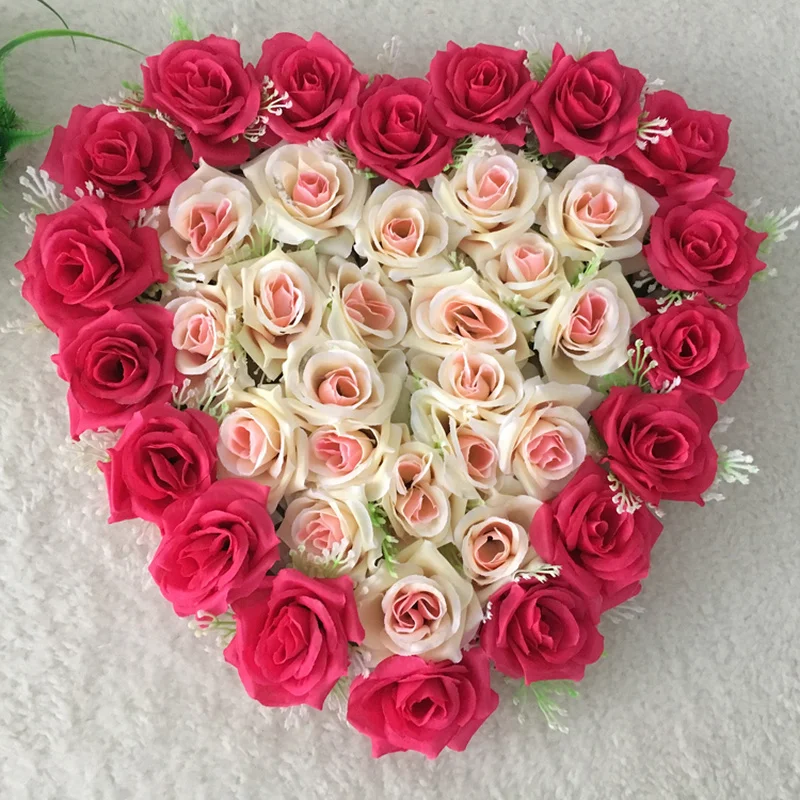 

Artificial Rose Flower Wall Heart-shaped Curling Simulation Flower Plate Heart Flower Row Wedding Car Decoration Red White Pink