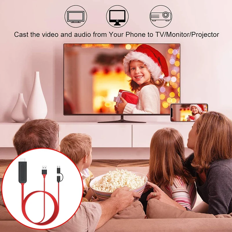 

Кабель 3-в-1 с портом Type-C/Micro-USB/USB на HDMI для телефона Android для подключения экрана телевизора 1080P устройства с одинаковым экраном 2 м