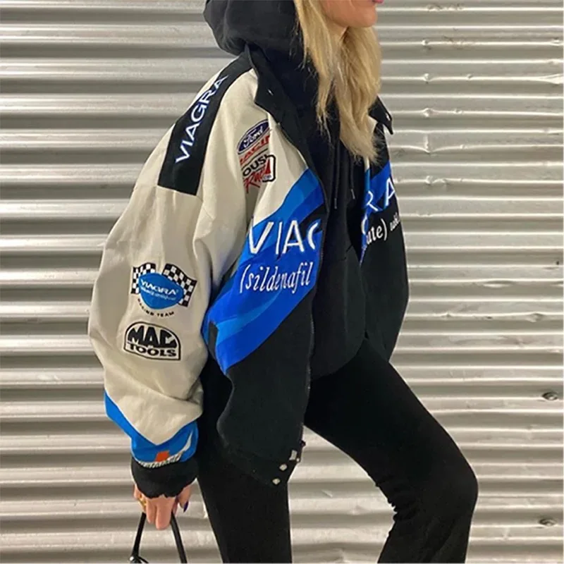 Y2k Clothes Winter Female Gothic Racing Jacket Hip Hop Egirl Bomber Oversized Top Baseball Uniform 2022 Fashion Women Coats