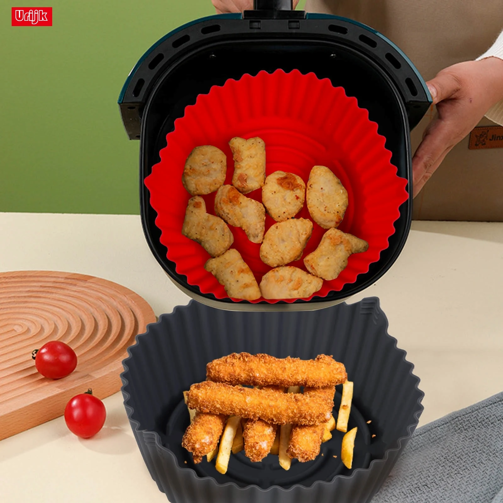 

Urijk 2/1pc Silicone Air Fryers Oven Baking Tray Fried Pizza Chicken Mat AirFryer Silicone Pot Reusable Cake Pan Air Fryer