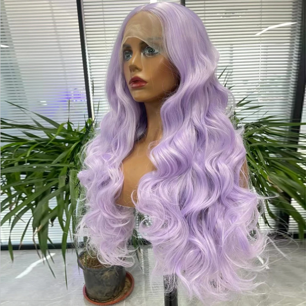 Lace Front Synthetic Natural Hairline Wigs for Women Purple Color Long Wave Hair  Heat Resistant Fiber Cosplay Daily Wear