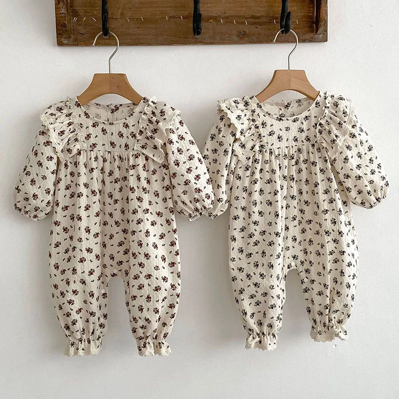 

Autumn Spring 0-24M Baby Girl Clothing Toddler Baby Girl Romper Long Sleeved Cotton Floral Printing Korean Style Climbing Suit