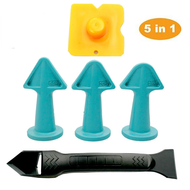 

5PC Caulking Nozzle Applicator Finishing Tool Spatula Plastic Glue Shovel Tile Brick Joints Floor Silicone Remover Hand Tool Set