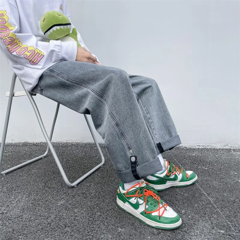 

Джинсы мужские варенные в стиле ретро, мешковатые прямые широкие брюки из денима в Корейском стиле, уличные штаны в стиле хип-хоп с пуговицами, Y2k